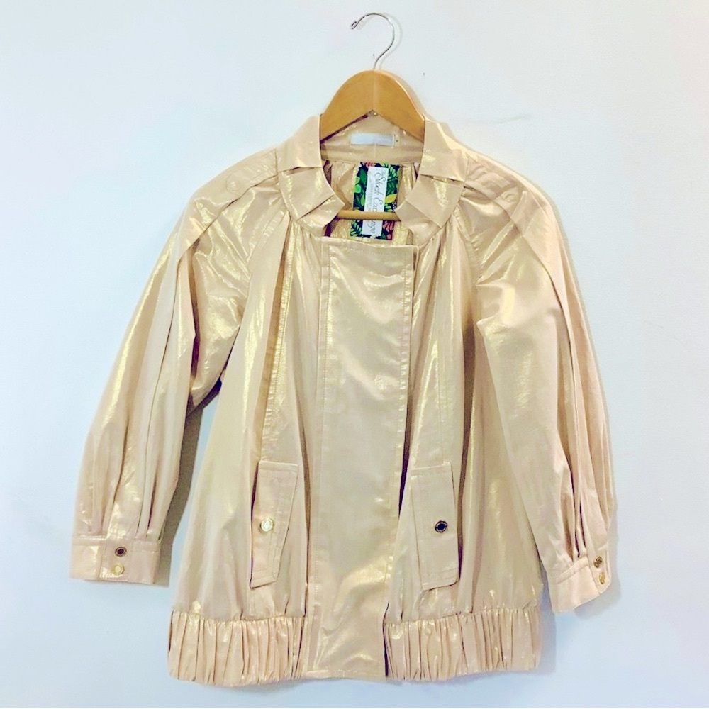 Badgley Mischka Tan Jacket with Golden Snaps & Zipper Size Small
